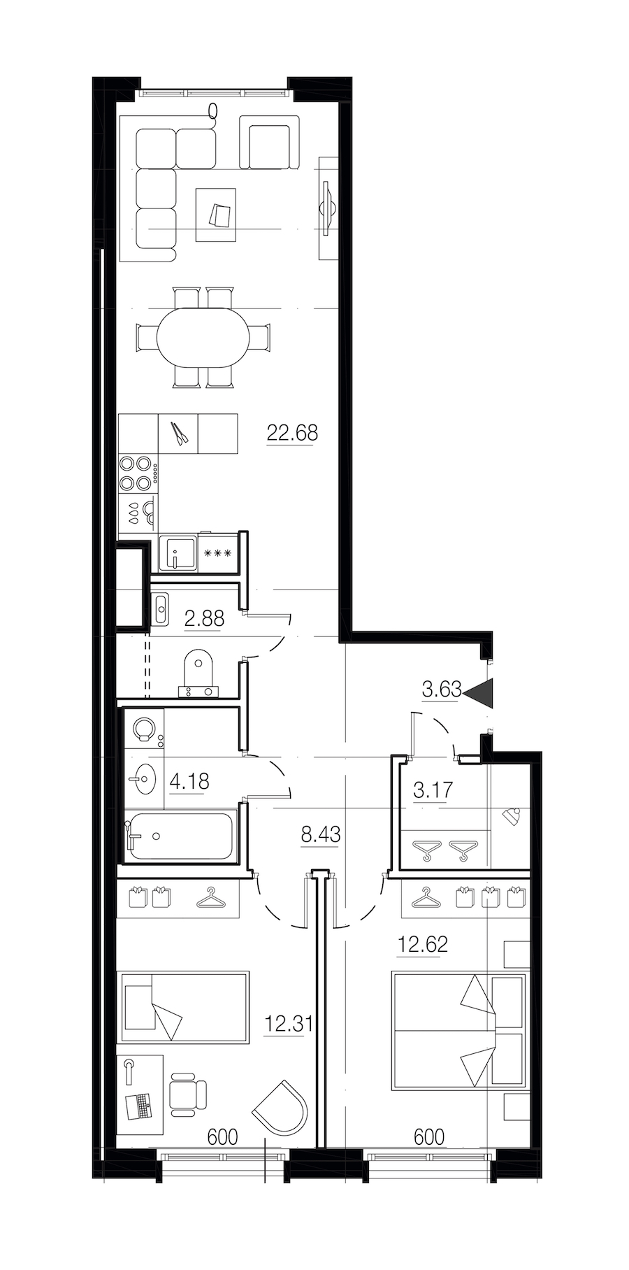 2-комнатная квартира 69.9 м², 2/9 эт., ЖК «LEGENDA Малоохтинский 68»